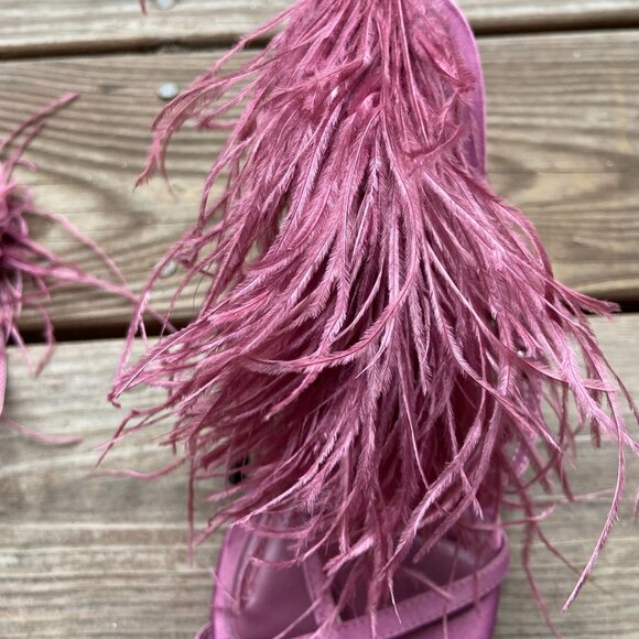 ZARA Mauve Pink Satin Feather Embellished High Stiletto Heel Strappy Sandals 40 - Picture 4 of 11